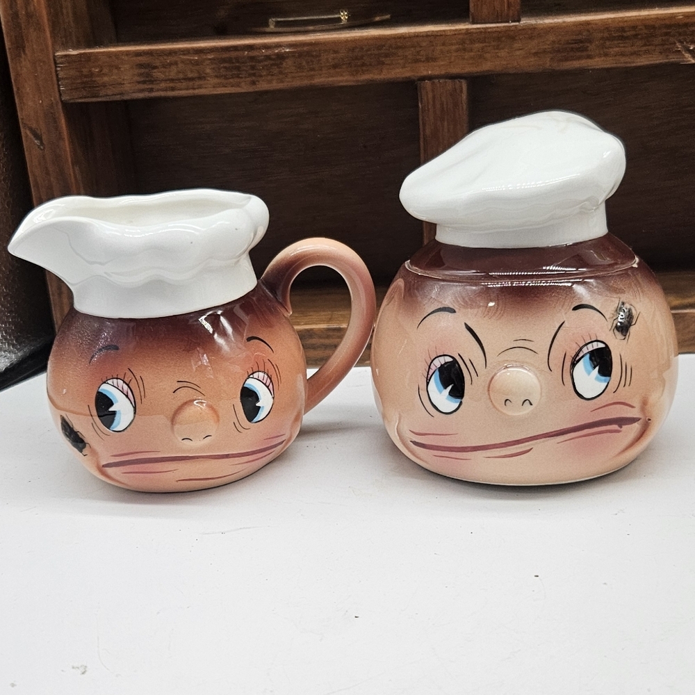 Vintage PY Chef Creamer & Sugar “ Oh My A Fly “ Series